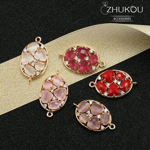 ZHUKOU 15*26mm Brass Cubic Zirconia crystal connectors DIY Jewelry Findings Accessories, Model: VS332 hole:1.2mm