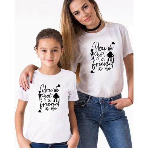 Disney Cartoon Printed Family Matching Clothes Short Sleeve Casual White O-neck Tshirt Letter Printed Mother And Me Family Look
