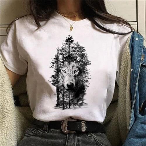 WVIOCE New Summer Wolf Printed Tshirt WomEn Cartoon Graphic Tee Anime Harajuku 90s Tshirt Ullzang Female Streetwear Tops 29370