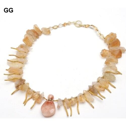 GuaiGuai Jewelry Natural Yellow Citrine Topaz Rough Real Gems Choker Red Quartz Rutilated Pendant Necklace For Women
