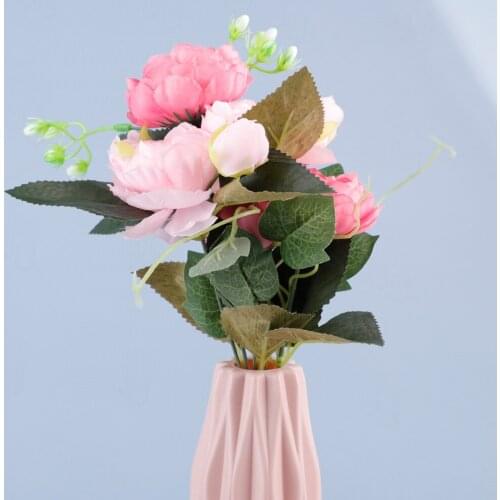 Pink Silk Rose Artificial Flower High-Quality Plastic Bouquet Accessories Living Room Home Wedding Table Decoration Fake Flowers