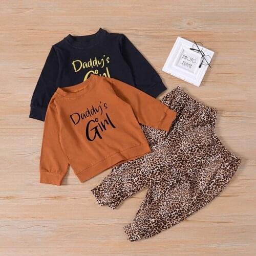 Toddler Girls Clothing Set New Spring Letter Graphic Sweatshirt With Leopard Sweatpants Two-piece Baby Girl Clothes Suit