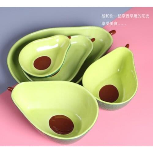 Avocado Creative Cartoon Ceramic Plate Daily Tableware Gourmet Snacks Avocado Dishes Cutlery Tableware Flatware Set Dinnerware