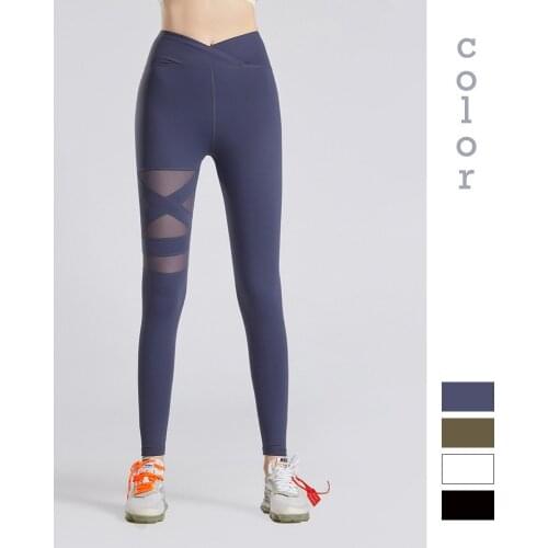 Gym Leggings New Yoga Pants Sports Fitness Clothes Women Running Slim Mesh High Waist Elasticity Solid Color