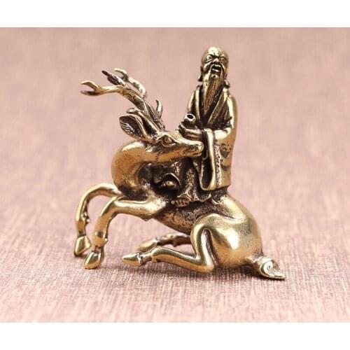 Copper Life God Riding Deer Figurines Statue For Home Decoration Incense Sticks Brass Office Incense Burner Decor Ornaments