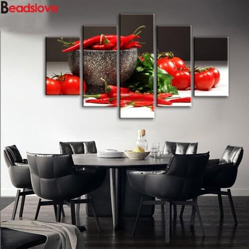Full square round diamond painting Tomato And Chili Realist diamond embroidery 5 Pieces 5d diy cross stitch kits Kitchen decor