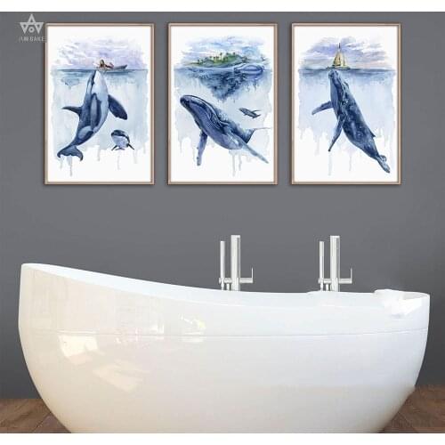 Whale print Ocean Abstract Shark Animal Wall Art Canvas Painting Nordic Posters Nursery Kids Room Painting Posters Wall Decor