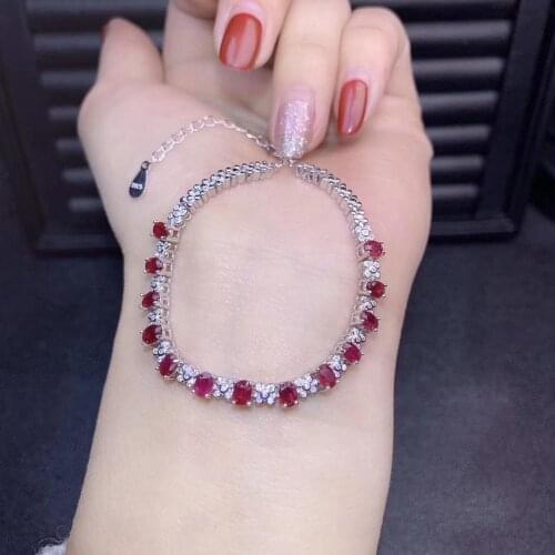 Natural red ruby gem Bracelet Natural gemstone Elegant Plum blossom Flower Bracelet 925 silver bracelet women gift fine Jewelery