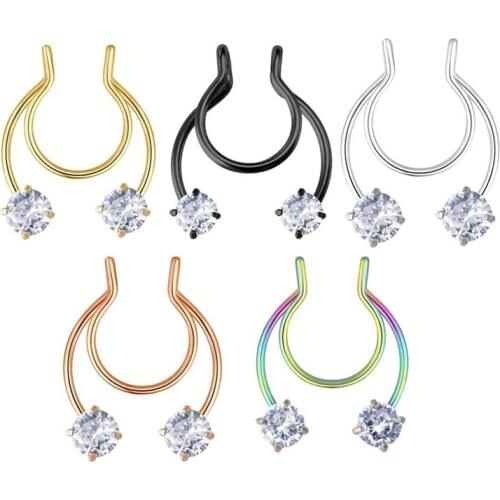 New Fake Nose Piercing Fake Nose Ring Hoop Septum Rings Surgical Steel Colorful Fake Piercing Nose Piercings Jewelry