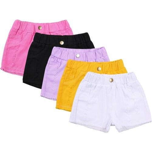 2-8y Summer Toddler Kids Baby Girl Denim Shorts Girls Solid Color High Elastic Waist Ripped Jeans Short Pants for Children