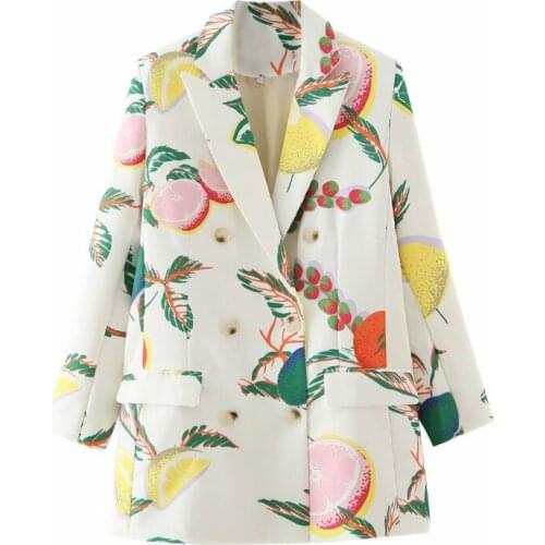 Casual fashion printed womens suit 2020 new autumn loose fruit pattern double breasted ladies jacket Female Overcoat