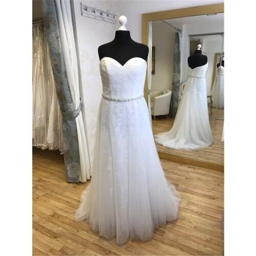 Real Photos Wedding Dress A Line Bridal Gown Sweetheart Soft Tulle Overlays Beaded Lace Appliques Robe De Mariage Vestidos