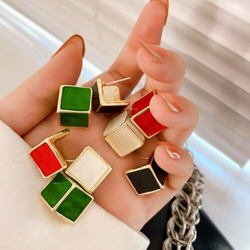 Fashion Modern Cubic Square Earrings For Women Red Black White Green Colors Simple Geometric Earings Jewelry Wholesale