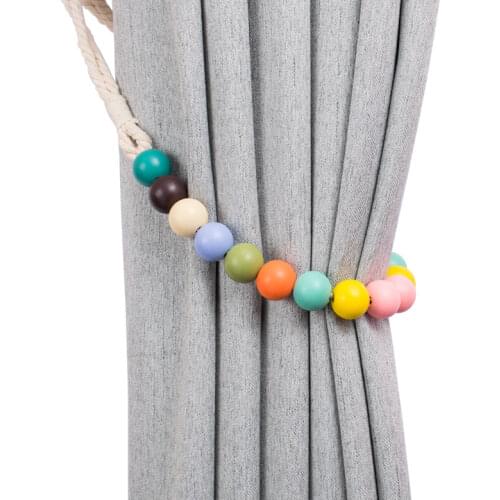 Wood Bead Curtain Tieback Bead Curtain Rope Tie Farmhouse Beaded Curtain Holder Curtain Tie Holdback Decorative Curtain Drape