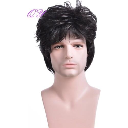 Synthetic Short Mens Hair Wigs Black Natural Straight Wig for Man Fluffy Fashion Hairstyle Daily Wear Adjustable Size Men Wigs