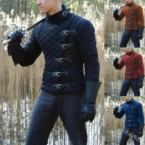 Medieval Gambeson Strap Jacket Larp Viking Warrior Knights Costume Doublet Men Leather Armor Trench Aketon Outfit Coat For Adult