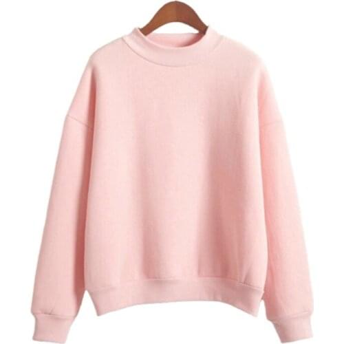 XUANHAO Harajuku Candy Color Sweatshirts Women Long Sleeve Kpop Turtleneck Tops Pullover Fleece Kawaii Sweet Autumn Hoodies