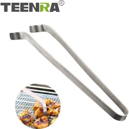 TEENRA Stainless Steel BBQ Tongs Food Clip Kitchen Heat-resistant Barbecue Tweezer Metal BBQ Clip Multifunction Grill Tools