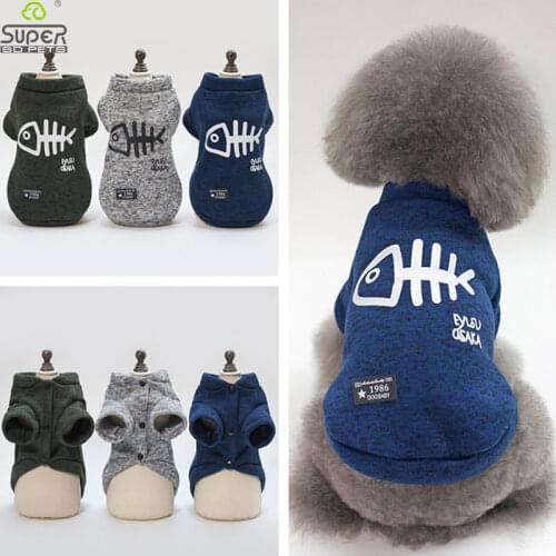 Dog Hoodies Fish Bone Print Pet Dog Clothes For Small Dogs Chihuahua Pug Yorkshire Clothing Autumn Winter Warm Cotton Dog Coat
