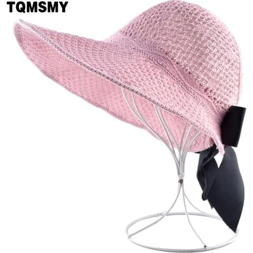 TQMSMY Fashion Ponytail Summer Hats For Women Elegant Straw Cap With Bow-knot Foldable Sun Hats Ladies Wide Brim Visor CapsTMP71