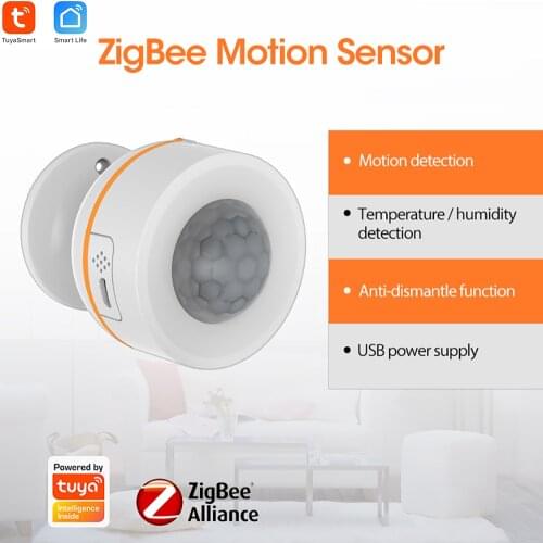 Tuya Zigbee Smart PIR Motion Sensor,Temperature and Humidity sensor Battery Powered or USB Charge,Works with TUYA Smart Life APP