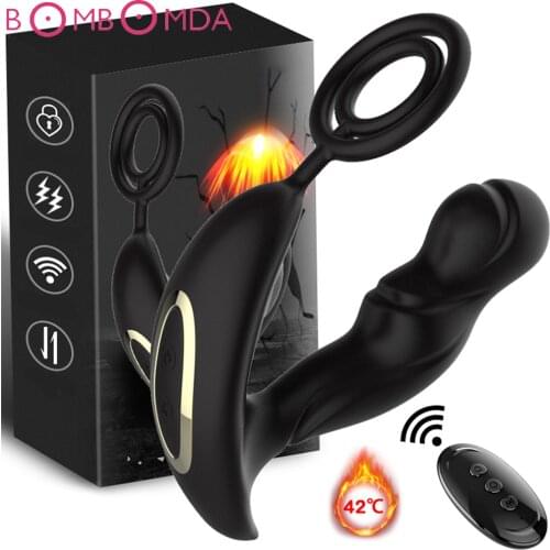 Male Prostate Massage Vibrator Wireless Remote Anal Plug Heating Prostate Stimulator Buttplug Delay Ejaculation Ring Toy For Men