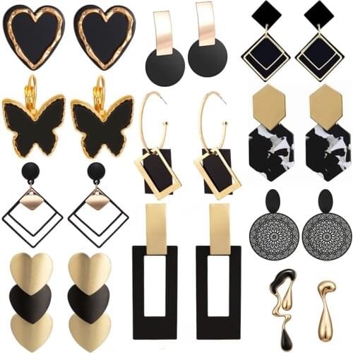2021 Vintage Geometric Square Round Drop Earrings Black Heart Butterfly Acrylic Earrings for Women Gothic Punk Girl Jewelry