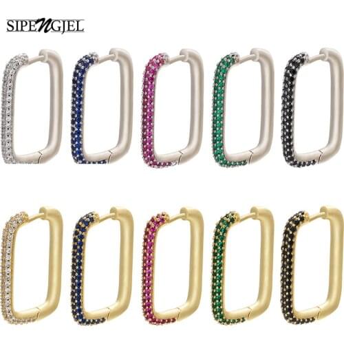 New Fashion Cubic Zircon Mosaic Hoop Earrings Exquisite Geometric Ear Jewelry Party Bridal 1 piece