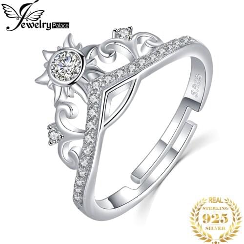 JewelryPalace Cubic Zirconia Tiara Crown Adjustable Open Ring 925 Sterling Silver Rings for Women Jewelry Making Engagemen Rings