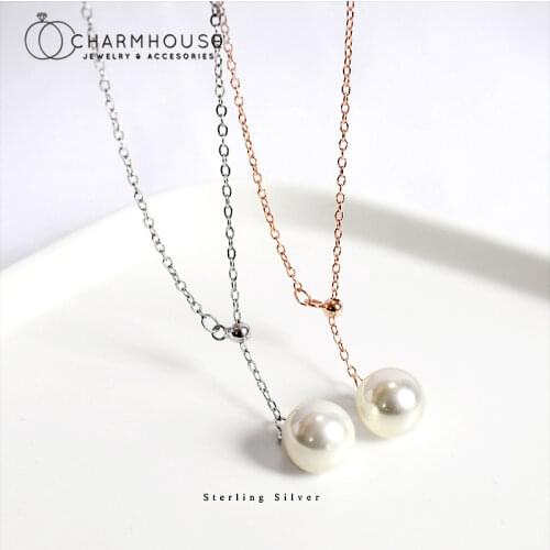 Sterling Silver/18K Rose Gold GP Charm Necklaces For Women Y Shape Pearl Necklace & Pendant Collier Choker Minimalist Jewelry