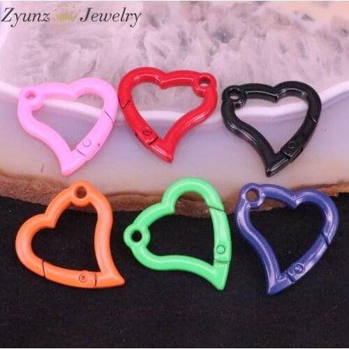 10PCS, Enamel spring clasp, colorful heart shape enamel charm, closure bracelet/necklace component