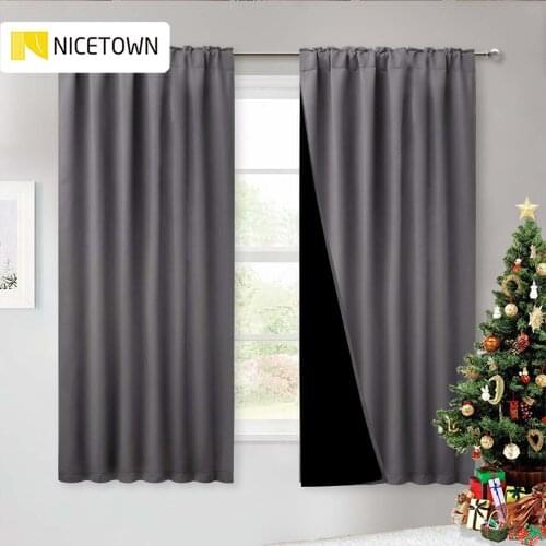 100% Double Layers Blackout Curtain Drapery with Eyelets Black Liner Home Decor Cortina for Bedroom Living Room Decoration