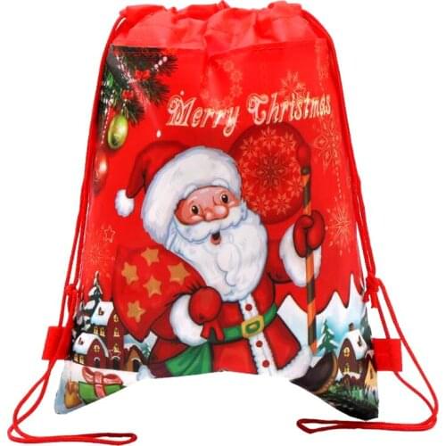 12pcs/lot Christmas Theme Kids Favors Mochila Non-woven Fabrics Baby Shower Decorations Drawstring Gifts Bags