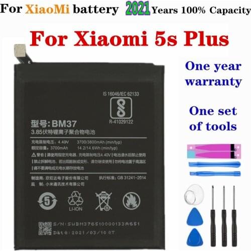 2021 Years BM37 Battery For Xiaomi Mi 5S Plus MI5S Plus Phone Battery 3800mAh Original Capacity Replacement Batteries + Tools
