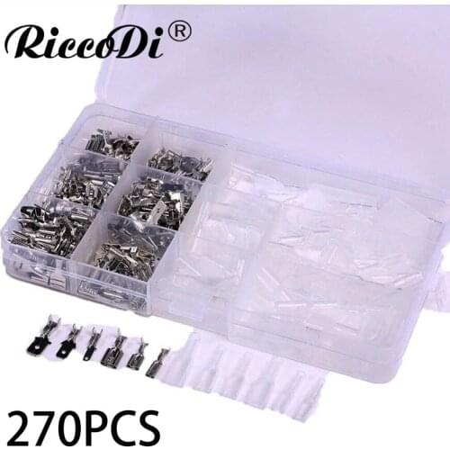 270pcs Male Female Spade Connector Wire Crimp Terminal Block with Insulating Sleeve Assortment Kit 2.8mm 4.8mm 6.3mm