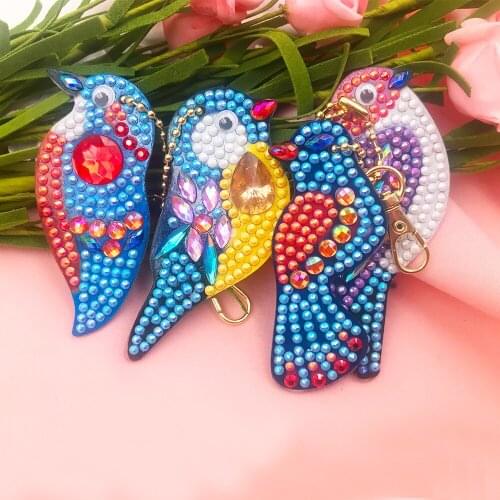 4 Pcs DIY Diamond Painting Keychain Rhinestone Embroidery 5D Craft Kits Mosaic Cross Stitch Key Ring Bag Pendant Decor Accessory