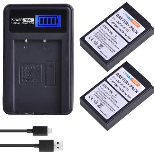 2Pcs BLS 1 BLS1 BLS-1 Rechargeable Batteries + LCD USB Charger for OLYMPUS E-PL1 E400 E410 E420 E450 E620 E-P1 E-P2 Battery