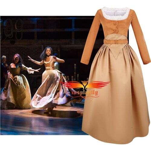 Anime Musical Rock Opera Hamilton Angelica Hamilton Cosplay Costume 3 Type Bridesmaid Gown Khaki Prom Dress for Women Halloween