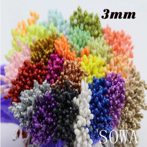 Free Shipping 900pcs/Lot 3mm Double Tips Multicolor Floral Glitter Stamen Pistil Wedding Decoration DIY