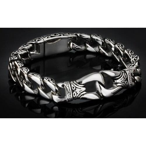 Free Shipping Stainless Steel Handcuff Charm Bracelet For Men 22cm High Polished Cuban Chain Wristband Homme Jewelry Store