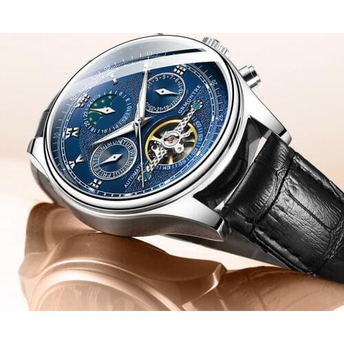 Mens Watches Top Luxury Brand Automatic Mechanical Watch Men Leather Business Waterproof Sport Watches Relogio Masculino Blue