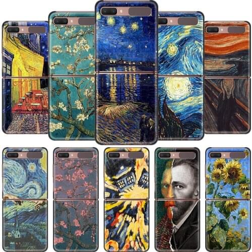 Black Hard Phone Case For Samsung Galaxy Z Flip Cover For ZFlip 5G Luxury Back Capa Thin Fundas Bag Van Gogh Starry Sky Art