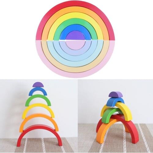 Montessori Wooden Rainbow Stacking Game Building Blocks Children Educational Toy