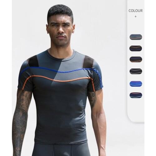 Men Quick Dry Short Sleeve Workout GYM Fitness Tops Tee Mens Sport Running Yoga Compression Skiing Exercise Muslce T Shirt 1209