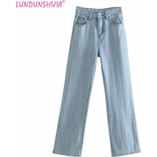LUNDUNSHIJIA 2021 Spring Autumn High Waist Comfortable Jeans For Women Fashionable Light Blue Straight Pants Jeans