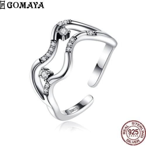GOMAYA 925 Sterling Silver Galaxy Open Ring Twinkle Star Women Adjustable Rings Flexible Party Free Size Hot Sale Fine Jewelry