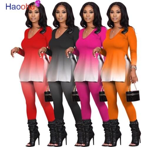 HAOOHU Two Piece Sets Long Sleeve Side split Top + Sweatpants Outfits Fall Clothes for Women Lounge Wear Matching Sets