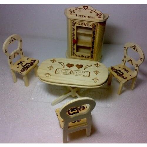 Study of small wood set HOGNSIGN Children Toys The Simulation Study Of Small Wood Chair & Desk Suits Bookcase Stool Doll House