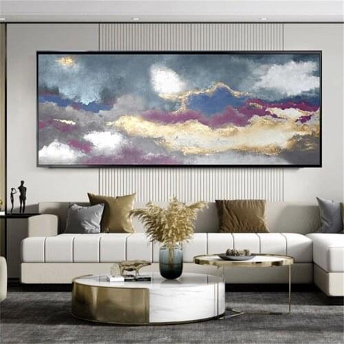 Large Size Hand Painted Oil Canvas Painting Home Decoration Modern Abstract Purple Gold Foil Art Painting Living Room Decoration