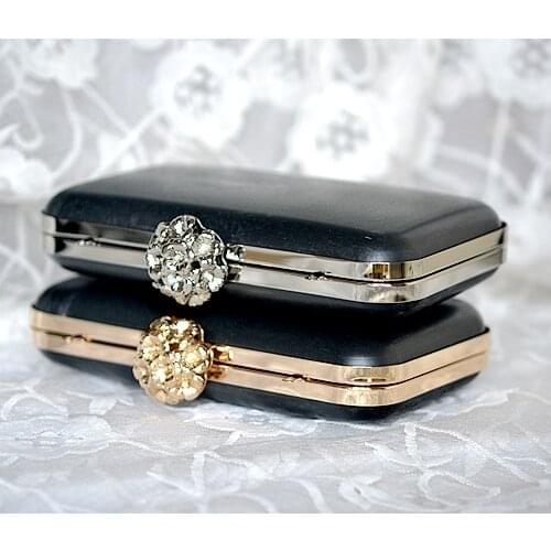 Dressing Case and Gunmetal Metal Purse Frame with Ball Clasp flower crystal with black plastic cover evneing box clutche purse